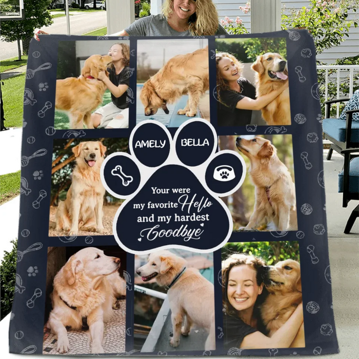 Personalized Memorial Dog Fleece Throw Blanket - Memorial Gift Idea For Dog Owner - Upload Dog Photo - You Were My Favorite Hello And My Hardest Goodbye