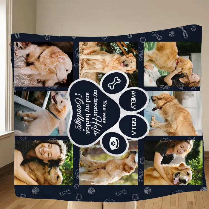 Personalized Memorial Dog Fleece Throw Blanket - Memorial Gift Idea For Dog Owner - Upload Dog Photo - You Were My Favorite Hello And My Hardest Goodbye
