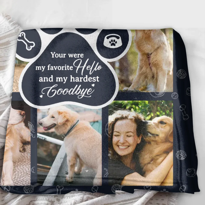 Personalized Memorial Dog Fleece Throw Blanket - Memorial Gift Idea For Dog Owner - Upload Dog Photo - You Were My Favorite Hello And My Hardest Goodbye
