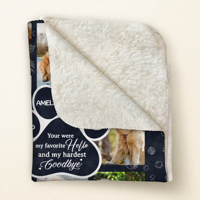 Personalized Memorial Dog Fleece Throw Blanket - Memorial Gift Idea For Dog Owner - Upload Dog Photo - You Were My Favorite Hello And My Hardest Goodbye