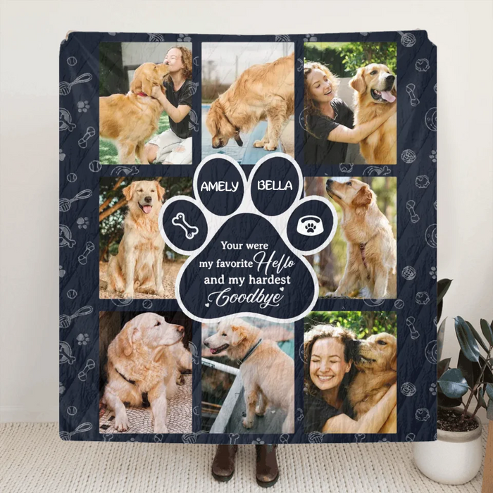 Personalized Memorial Dog Fleece Throw Blanket - Memorial Gift Idea For Dog Owner - Upload Dog Photo - You Were My Favorite Hello And My Hardest Goodbye