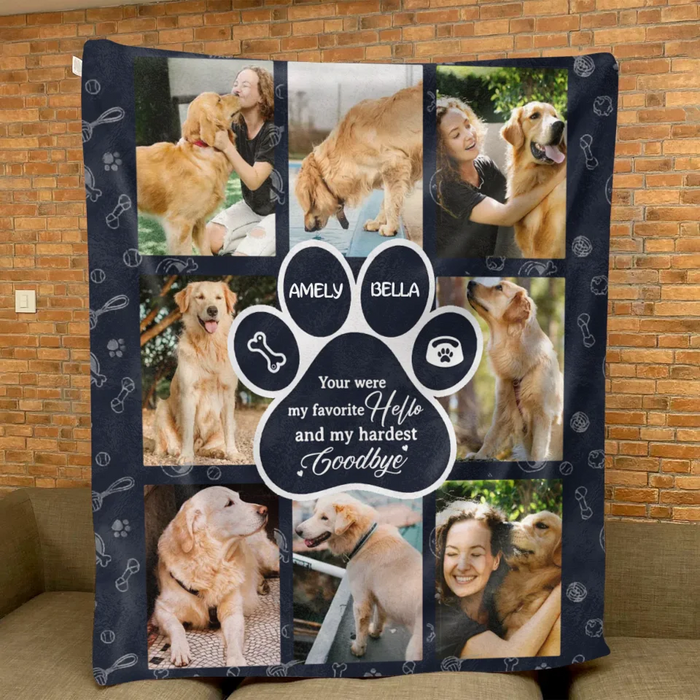 Personalized Memorial Dog Fleece Throw Blanket - Memorial Gift Idea For Dog Owner - Upload Dog Photo - You Were My Favorite Hello And My Hardest Goodbye