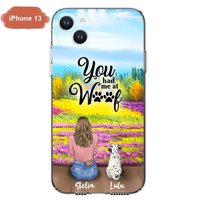 Custom Personalized Dog Mom With Flowers Background Phone Case - Gifts For Dog Lovers With Upto 4 Dogs - You Had Me At Woof - Case For iPhone, Samsung And Xiaomi - L4E2ZU