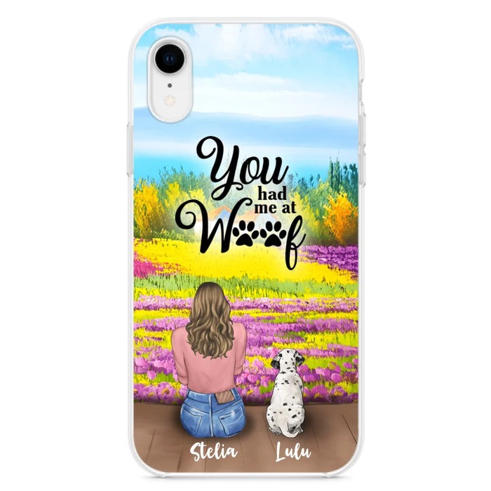 Custom Personalized Dog Mom With Flowers Background Phone Case - Gifts For Dog Lovers With Upto 4 Dogs - You Had Me At Woof - Case For iPhone, Samsung And Xiaomi - L4E2ZU