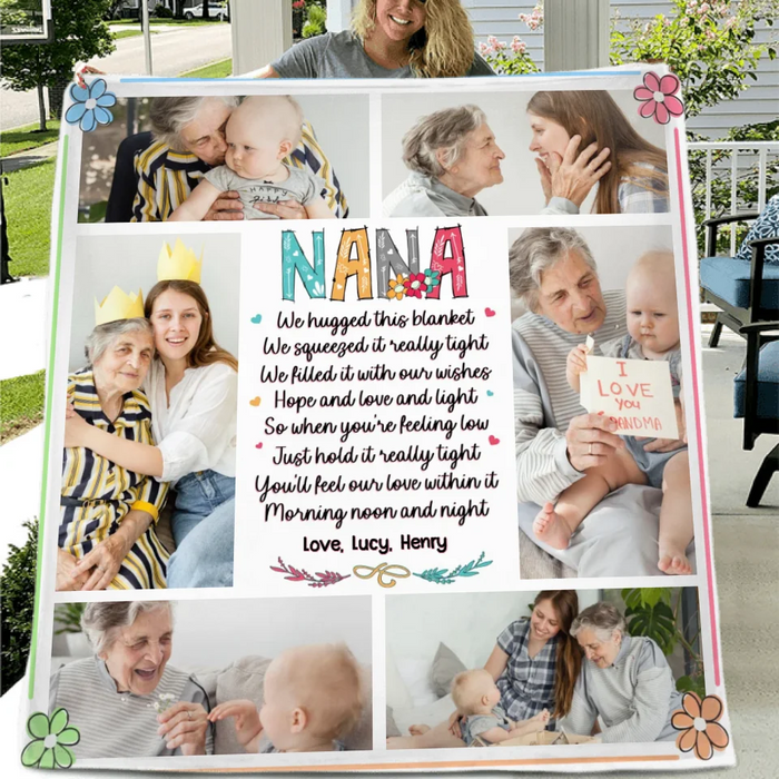 Personalized Nana Quilt/Fleece Throw Blanket - Gift Idea For Grandma From Grandkid - Upload Photos