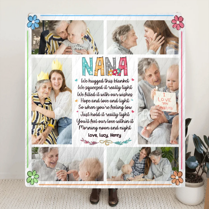 Personalized Nana Quilt/Fleece Throw Blanket - Gift Idea For Grandma From Grandkid - Upload Photos