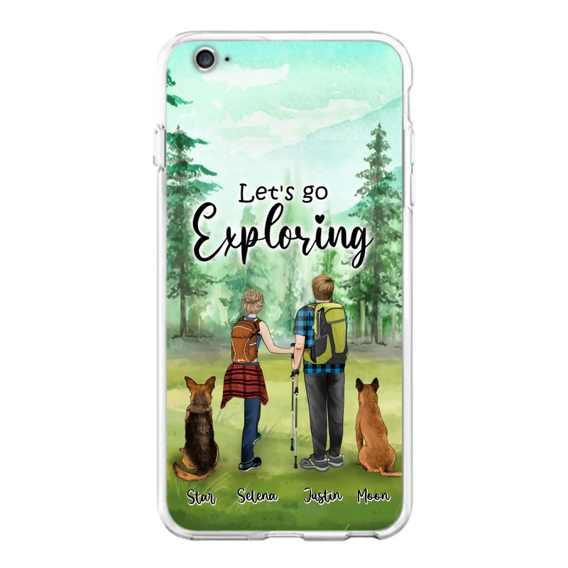 Custom Personalized Trekking Woods Couple With Dogs Phone Case - Couple With Upto 2 Pets - Case For iPhone and Samsung - 6CIAJ9