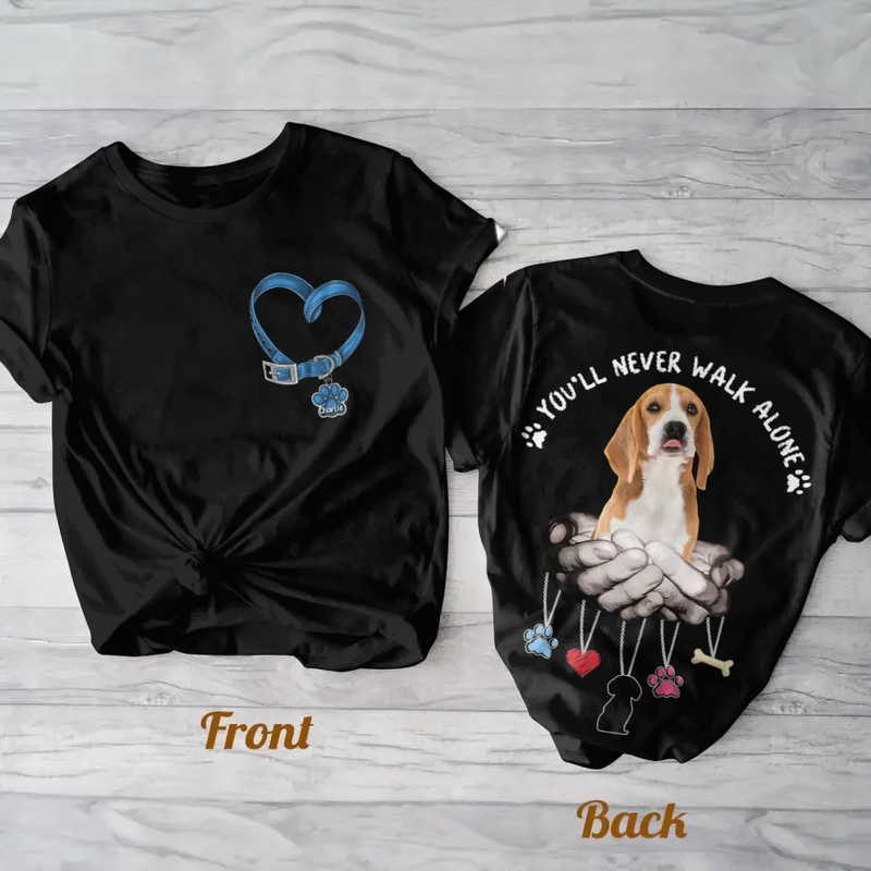 Personalized Memorial Dog AOP T-shirt - Upload Photo - Memorial Gift For Dog Lover - You'll Never Walk Alone