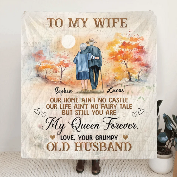 Personalized Old Couple Quilt/Fleece Throw Blanket - Gift Idea For Wife From Husband - Still You Are My Queen Forever