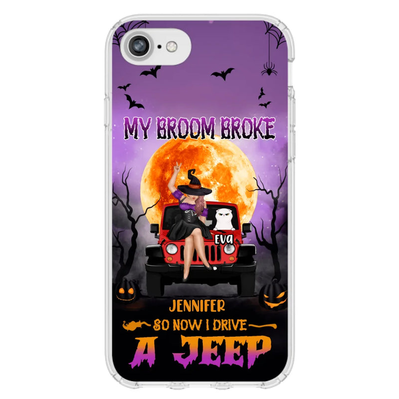 Custom Personalized Off-road Girl Phone Case - Upto 4 Cats - Halloween Gift Idea For Off-road Lovers/Cat Lovers - My Broom Broke - Case for iPhone/Samsung
