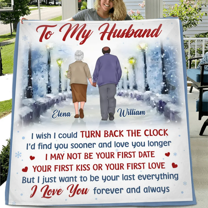 Personalized Old Couple Quilt/Fleece Throw Blanket - Gift Idea For Wife/Husband - I Wish I Could Turn Back The Clock