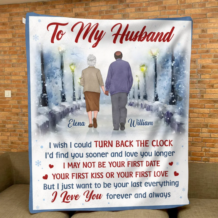 Personalized Old Couple Quilt/Fleece Throw Blanket - Gift Idea For Wife/Husband - I Wish I Could Turn Back The Clock