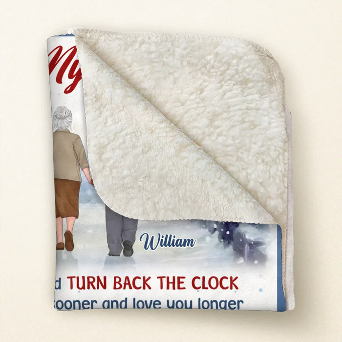 Personalized Old Couple Quilt/Fleece Throw Blanket - Gift Idea For Wife/Husband - I Wish I Could Turn Back The Clock