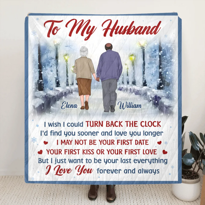Personalized Old Couple Quilt/Fleece Throw Blanket - Gift Idea For Wife/Husband - I Wish I Could Turn Back The Clock
