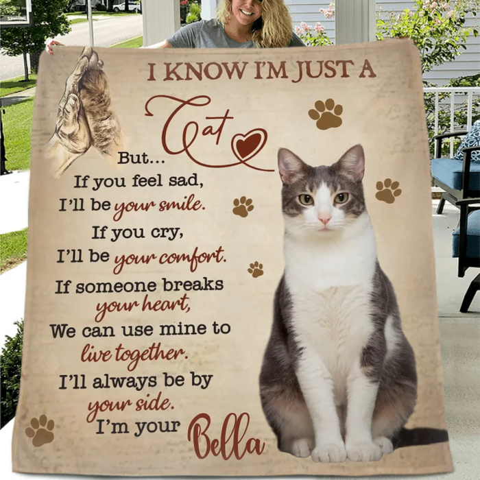 Personalized Cat Quilt/Fleece Throw Blanket - Upload Photo - Gift Idea For Cat Lover - I'lI Always Be By Your Side