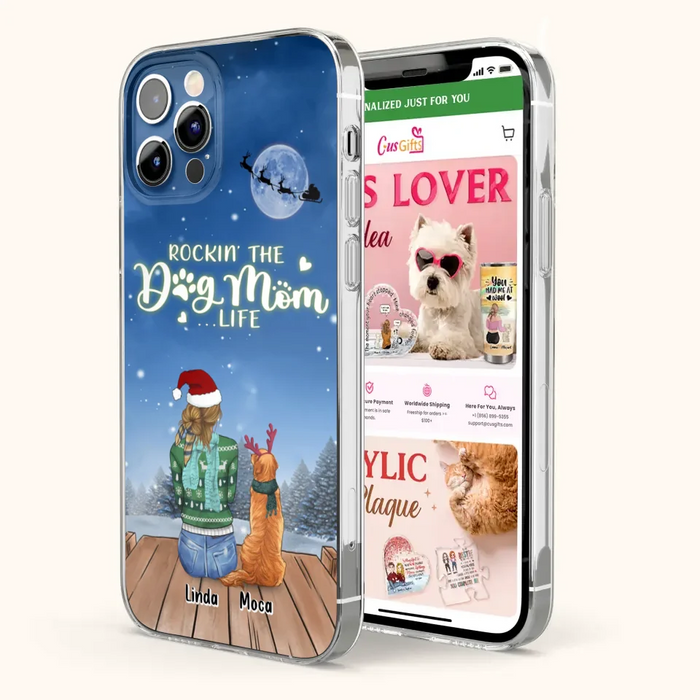 Personalized Christmas Dog Mom Phone Case - Up to 5 Dogs - Gift Idea For Dog Lover/Dog Mom - Rockin' The Dog Mom Life - Case For iPhone And Samsung
