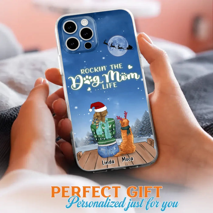 Personalized Christmas Dog Mom Phone Case - Up to 5 Dogs - Gift Idea For Dog Lover/Dog Mom - Rockin' The Dog Mom Life - Case For iPhone And Samsung