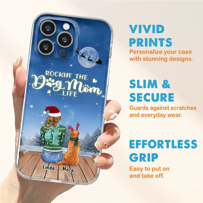 Personalized Christmas Dog Mom Phone Case - Up to 5 Dogs - Gift Idea For Dog Lover/Dog Mom - Rockin' The Dog Mom Life - Case For iPhone And Samsung