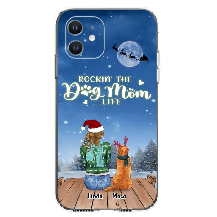 Personalized Christmas Dog Mom Phone Case - Up to 5 Dogs - Gift Idea For Dog Lover/Dog Mom - Rockin' The Dog Mom Life - Case For iPhone And Samsung