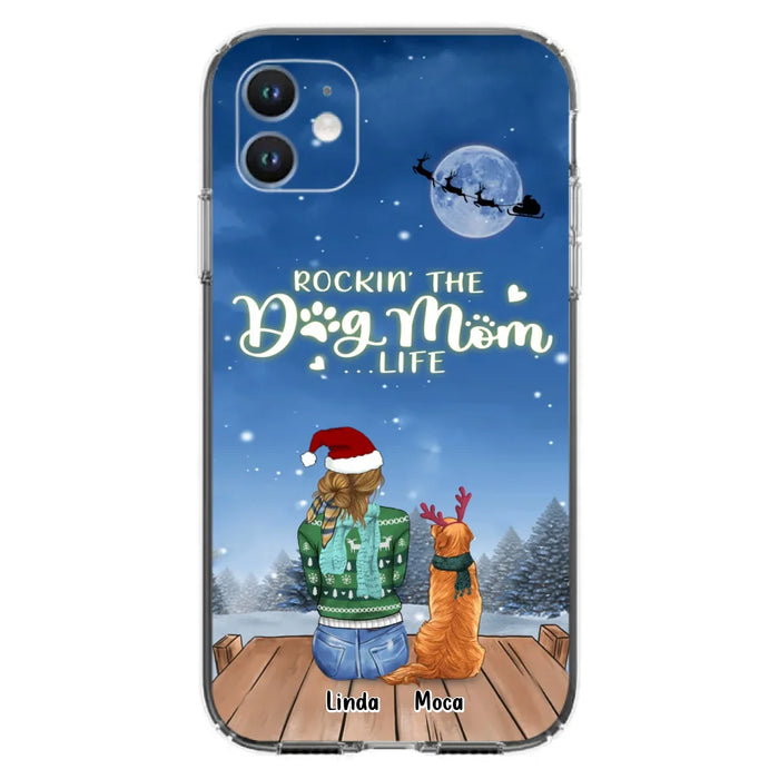 Personalized Christmas Dog Mom Phone Case - Up to 5 Dogs - Gift Idea For Dog Lover/Dog Mom - Rockin' The Dog Mom Life - Case For iPhone And Samsung