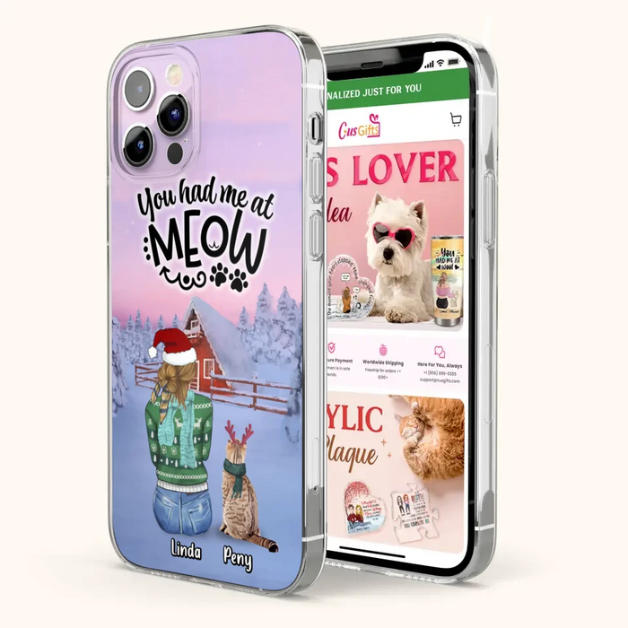 Personalized Christmas Cat Mom Phone Case - Up to 5 Cats - Christmas Gift Idea For Cat Lover - You Had Me At Meow - Case For iPhone And Samsung