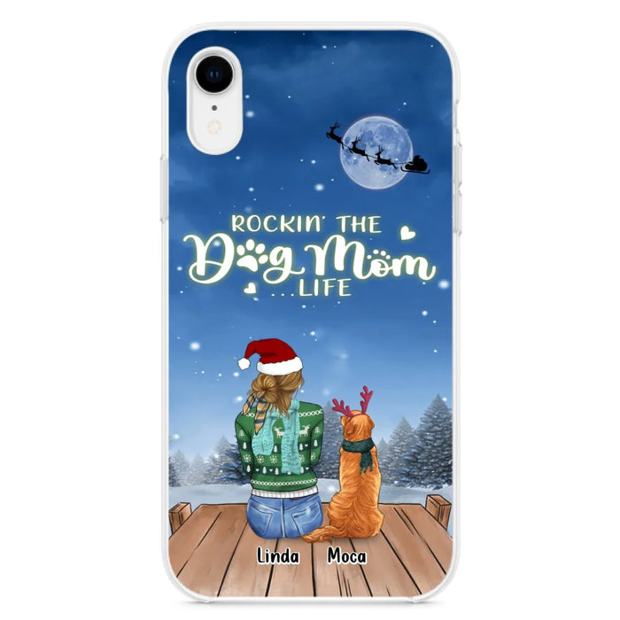 Personalized Christmas Dog Mom Phone Case - Up to 5 Dogs - Gift Idea For Dog Lover/Dog Mom - Rockin' The Dog Mom Life - Case For iPhone And Samsung
