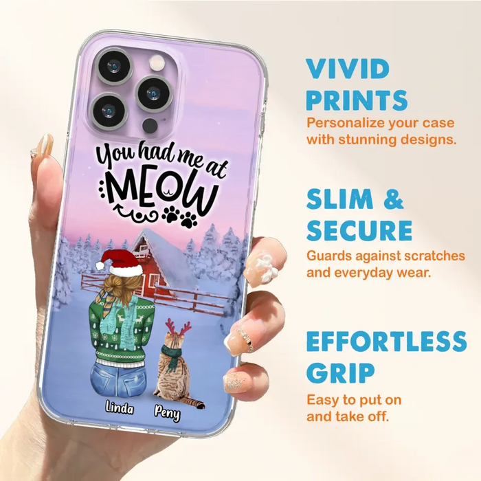 Personalized Christmas Cat Mom Phone Case - Up to 5 Cats - Christmas Gift Idea For Cat Lover - You Had Me At Meow - Case For iPhone And Samsung