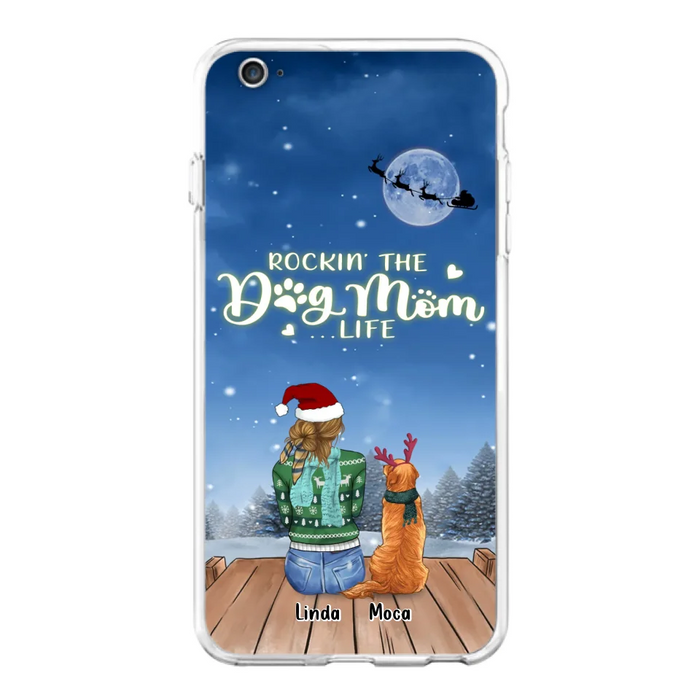 Personalized Christmas Dog Mom Phone Case - Up to 5 Dogs - Gift Idea For Dog Lover/Dog Mom - Rockin' The Dog Mom Life - Case For iPhone And Samsung