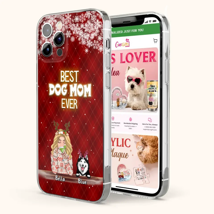 Personalized Christmas Dog Mom Phone Case - Up to 5 Dogs - Christmas Gift Idea For Dog Mom/Dog Lover - Best Dog Mom Ever - Case For iPhone And Samsung