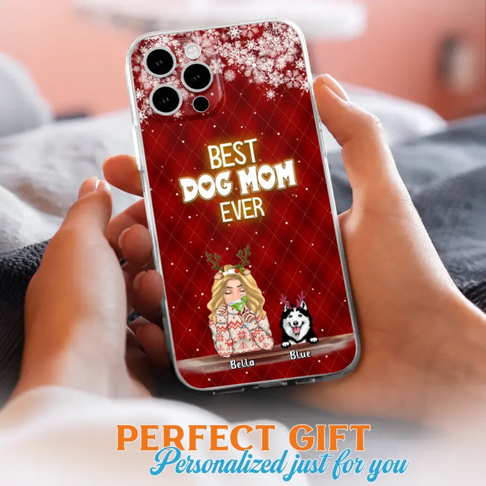 Personalized Christmas Dog Mom Phone Case - Up to 5 Dogs - Christmas Gift Idea For Dog Mom/Dog Lover - Best Dog Mom Ever - Case For iPhone And Samsung