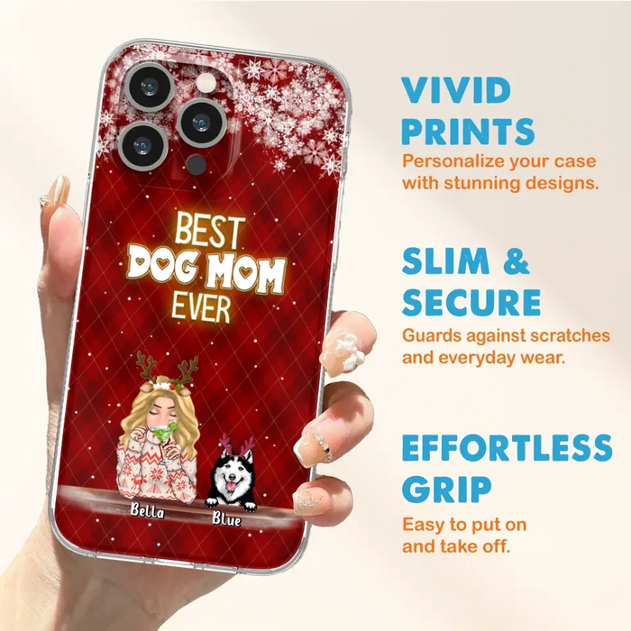 Personalized Christmas Dog Mom Phone Case - Up to 5 Dogs - Christmas Gift Idea For Dog Mom/Dog Lover - Best Dog Mom Ever - Case For iPhone And Samsung