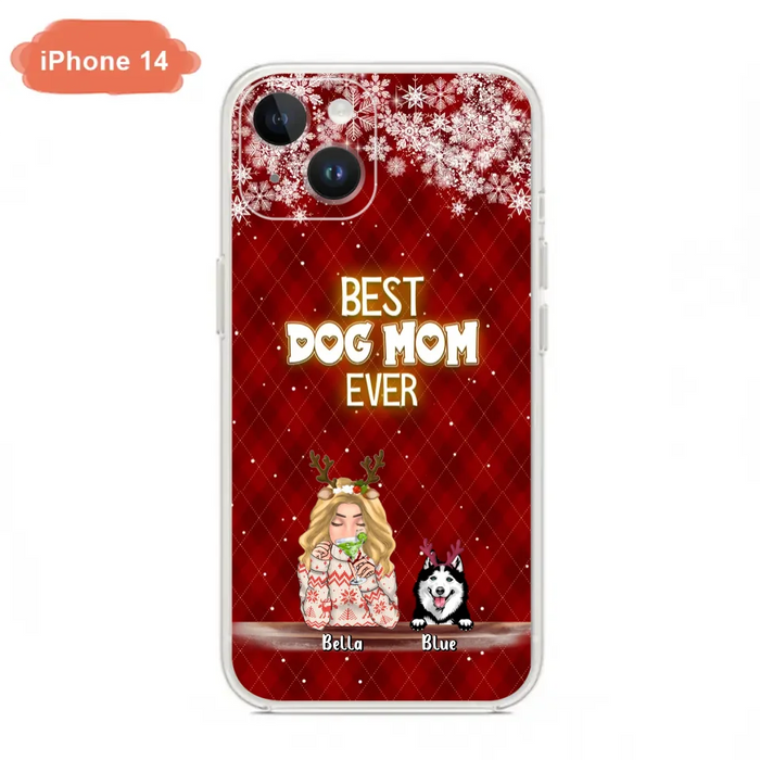 Personalized Christmas Dog Mom Phone Case - Up to 5 Dogs - Christmas Gift Idea For Dog Mom/Dog Lover - Best Dog Mom Ever - Case For iPhone And Samsung
