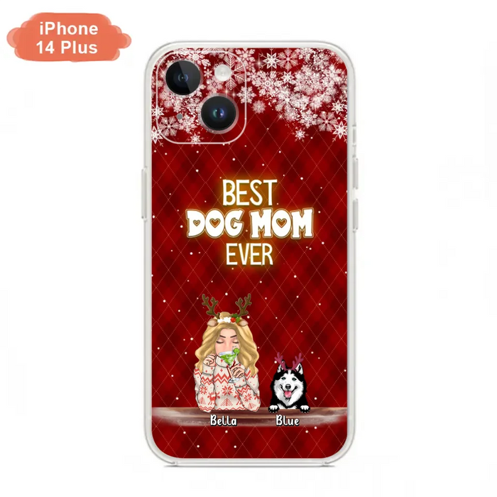 Personalized Christmas Dog Mom Phone Case - Up to 5 Dogs - Christmas Gift Idea For Dog Mom/Dog Lover - Best Dog Mom Ever - Case For iPhone And Samsung