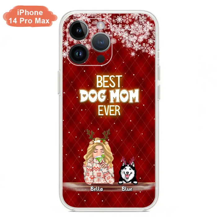 Personalized Christmas Dog Mom Phone Case - Up to 5 Dogs - Christmas Gift Idea For Dog Mom/Dog Lover - Best Dog Mom Ever - Case For iPhone And Samsung