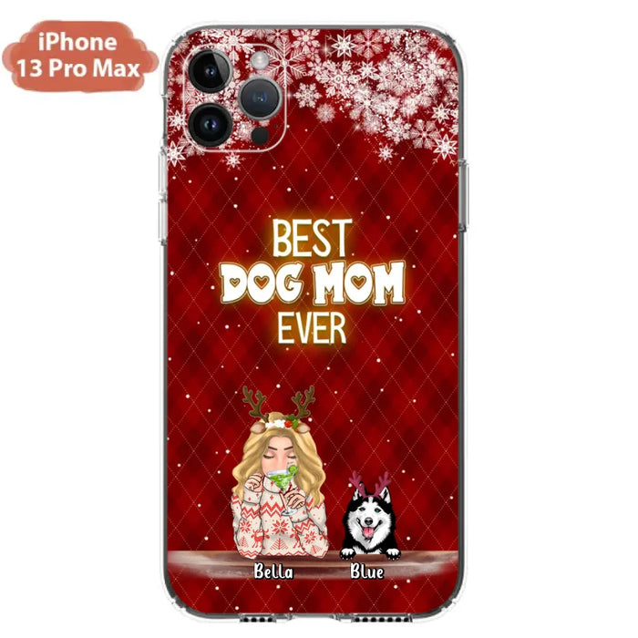 Personalized Christmas Dog Mom Phone Case - Up to 5 Dogs - Christmas Gift Idea For Dog Mom/Dog Lover - Best Dog Mom Ever - Case For iPhone And Samsung