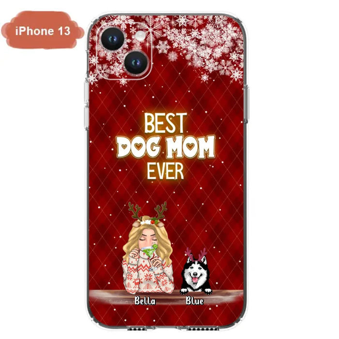 Personalized Christmas Dog Mom Phone Case - Up to 5 Dogs - Christmas Gift Idea For Dog Mom/Dog Lover - Best Dog Mom Ever - Case For iPhone And Samsung
