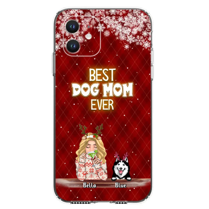 Personalized Christmas Dog Mom Phone Case - Up to 5 Dogs - Christmas Gift Idea For Dog Mom/Dog Lover - Best Dog Mom Ever - Case For iPhone And Samsung