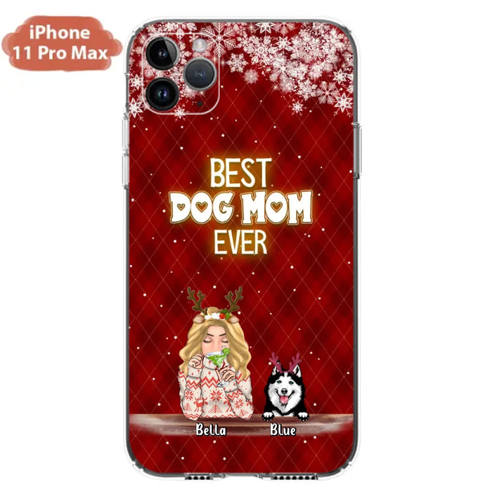 Personalized Christmas Dog Mom Phone Case - Up to 5 Dogs - Christmas Gift Idea For Dog Mom/Dog Lover - Best Dog Mom Ever - Case For iPhone And Samsung