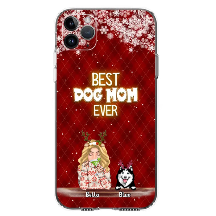 Personalized Christmas Dog Mom Phone Case - Up to 5 Dogs - Christmas Gift Idea For Dog Mom/Dog Lover - Best Dog Mom Ever - Case For iPhone And Samsung