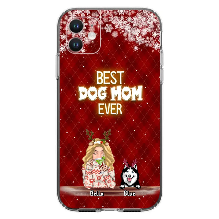 Personalized Christmas Dog Mom Phone Case - Up to 5 Dogs - Christmas Gift Idea For Dog Mom/Dog Lover - Best Dog Mom Ever - Case For iPhone And Samsung