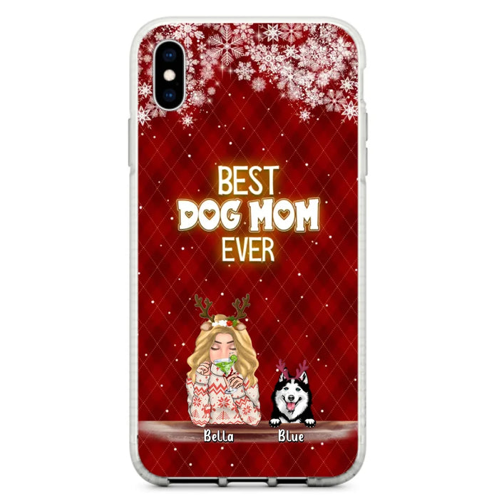 Personalized Christmas Dog Mom Phone Case - Up to 5 Dogs - Christmas Gift Idea For Dog Mom/Dog Lover - Best Dog Mom Ever - Case For iPhone And Samsung
