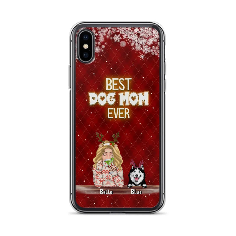 Personalized Christmas Dog Mom Phone Case - Up to 5 Dogs - Christmas Gift Idea For Dog Mom/Dog Lover - Best Dog Mom Ever - Case For iPhone And Samsung