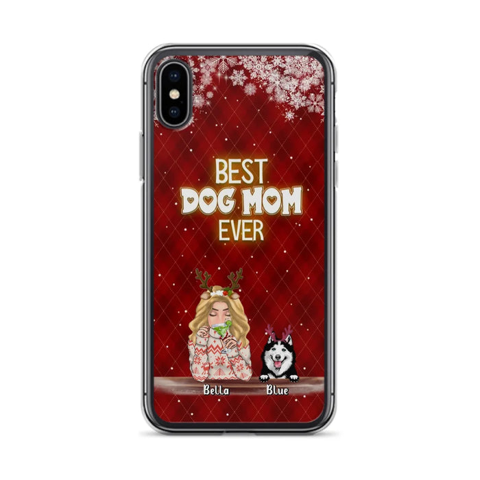 Personalized Christmas Dog Mom Phone Case - Up to 5 Dogs - Christmas Gift Idea For Dog Mom/Dog Lover - Best Dog Mom Ever - Case For iPhone And Samsung