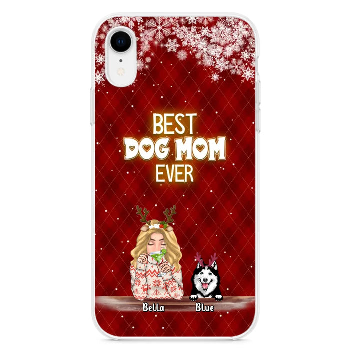 Personalized Christmas Dog Mom Phone Case - Up to 5 Dogs - Christmas Gift Idea For Dog Mom/Dog Lover - Best Dog Mom Ever - Case For iPhone And Samsung