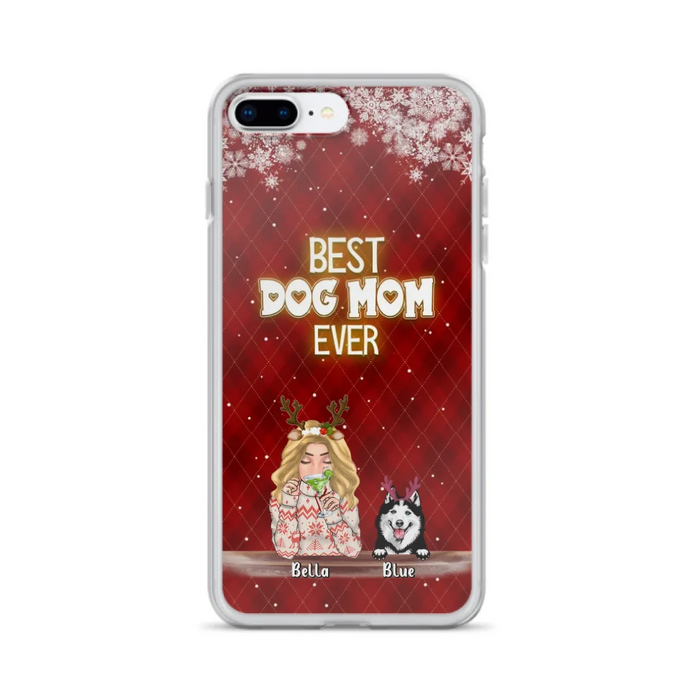 Personalized Christmas Dog Mom Phone Case - Up to 5 Dogs - Christmas Gift Idea For Dog Mom/Dog Lover - Best Dog Mom Ever - Case For iPhone And Samsung