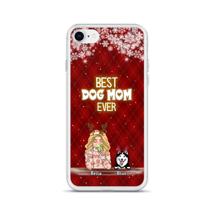 Personalized Christmas Dog Mom Phone Case - Up to 5 Dogs - Christmas Gift Idea For Dog Mom/Dog Lover - Best Dog Mom Ever - Case For iPhone And Samsung