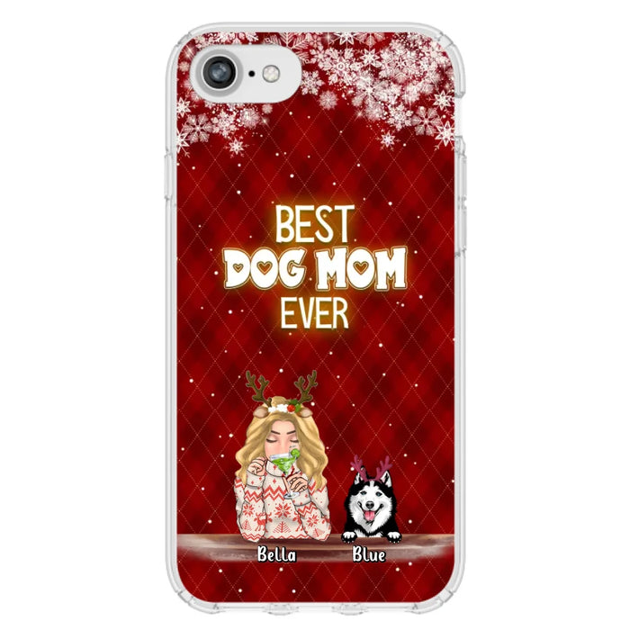 Personalized Christmas Dog Mom Phone Case - Up to 5 Dogs - Christmas Gift Idea For Dog Mom/Dog Lover - Best Dog Mom Ever - Case For iPhone And Samsung