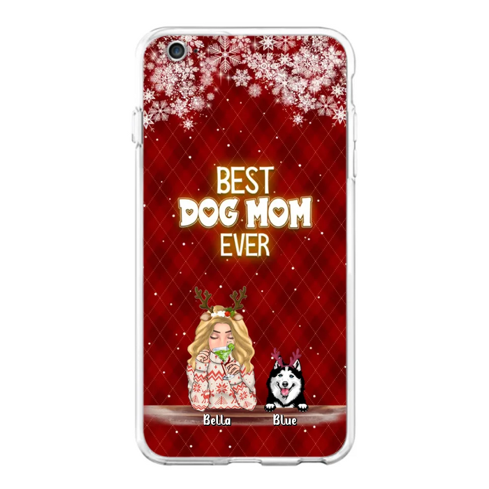 Personalized Christmas Dog Mom Phone Case - Up to 5 Dogs - Christmas Gift Idea For Dog Mom/Dog Lover - Best Dog Mom Ever - Case For iPhone And Samsung