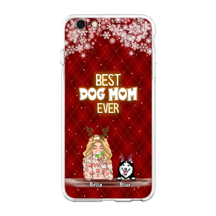 Personalized Christmas Dog Mom Phone Case - Up to 5 Dogs - Christmas Gift Idea For Dog Mom/Dog Lover - Best Dog Mom Ever - Case For iPhone And Samsung