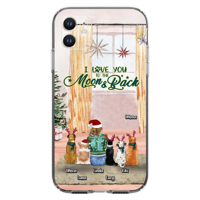 Custom Personalized Christmas Dog Mom Phone Case - Upto 5 Dogs - Gift Idea For Dog Lover/Dog Mom - I Love You To The Moon & Back - Case For iPhone & Samsung